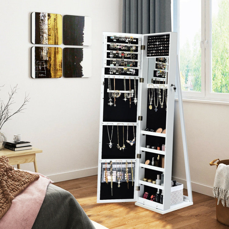 Standing Lockable Jewelry Storage Organizer with Full-Length Mirror