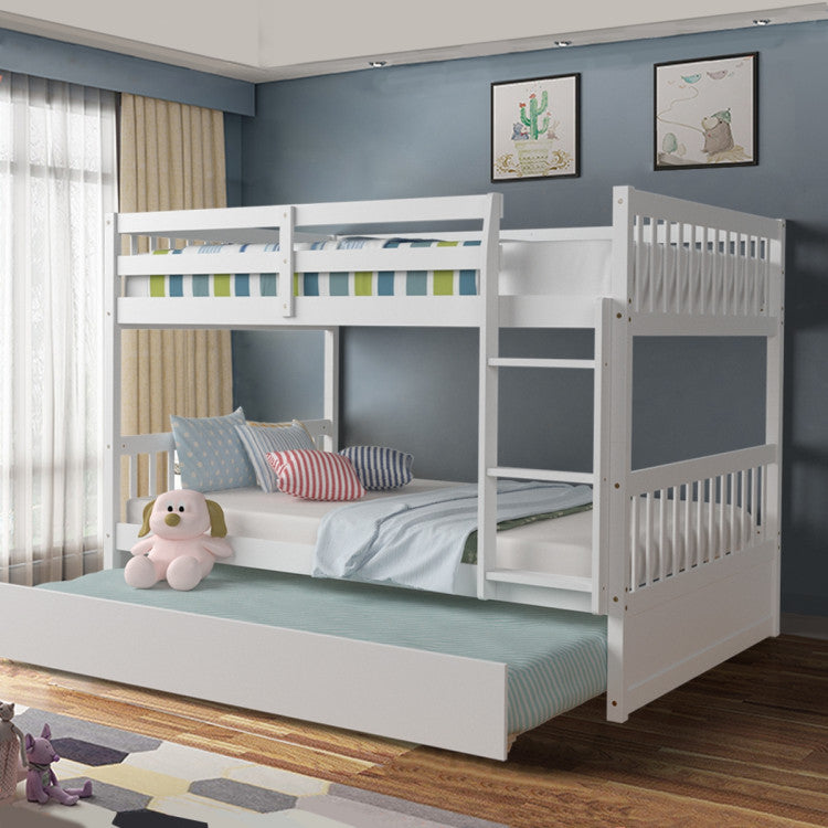 Full over Full Bunk Bed Platform Wood Bed with Ladder