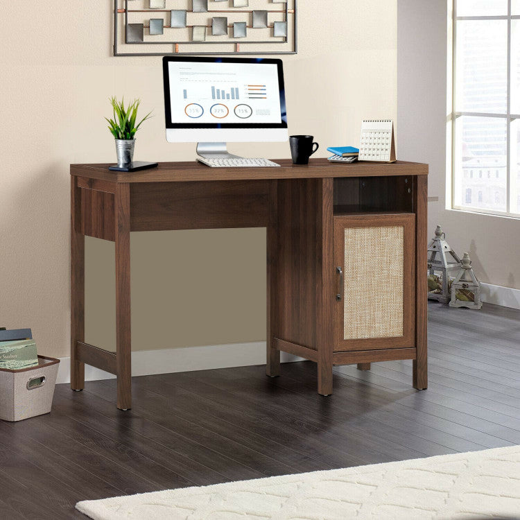 Rustic Wooden Computer Desk with Storage Cabinet for Home Office