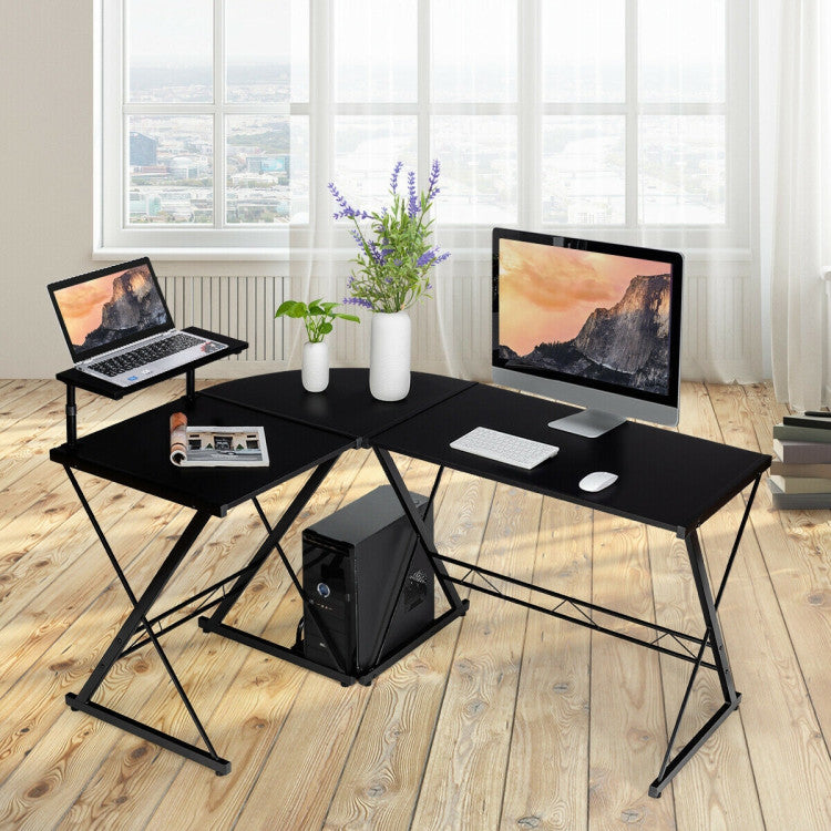 58 Inch L-Shaped Computer Desk with Movable Shelf and CPU Stand