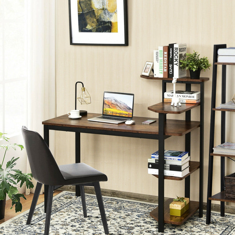 48 Inch Industrial Wooden Computer Desk with 4-Tier Storage Shelves