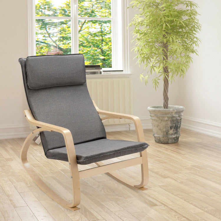 Stable Wooden Frame Leisure Rocking Chair with Removable Upholstered Cushion