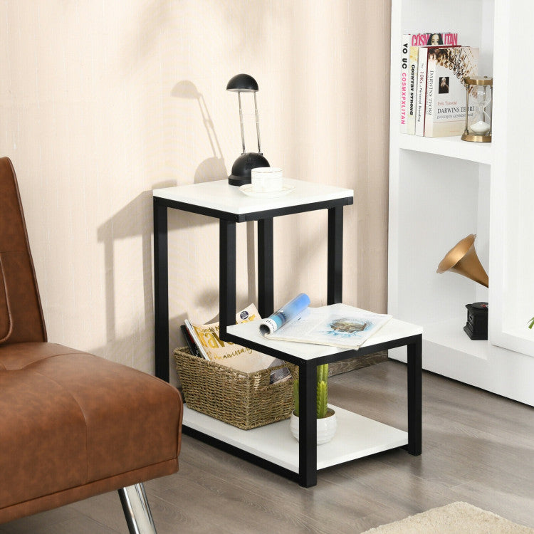 3-Tier Ladder-Shaped Chair Side Table with Storage Shelf