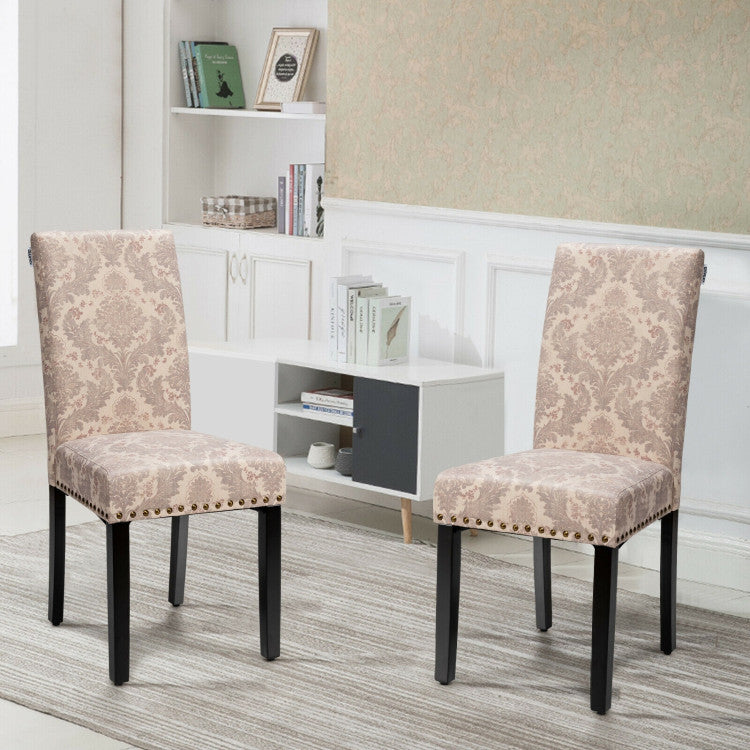 Set of 2 Fabric Upholstered Dining Chairs with Nailhead