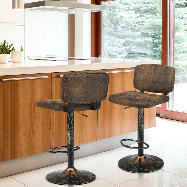 Set of 2 Vintage Bar Stools with Adjustable Height and Footrest