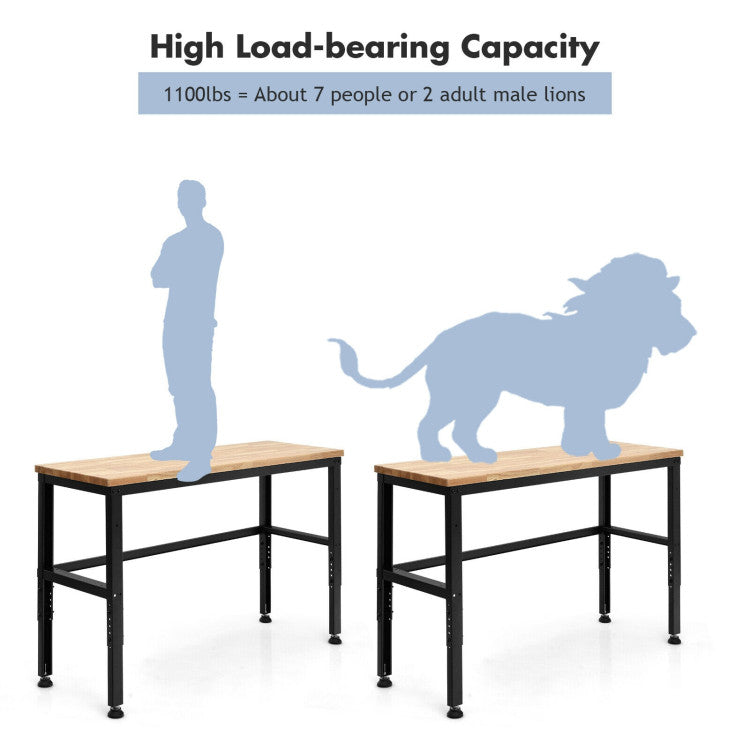 53 Inch Adjustable Heavy-Duty Workbench with Rubber Wood Top