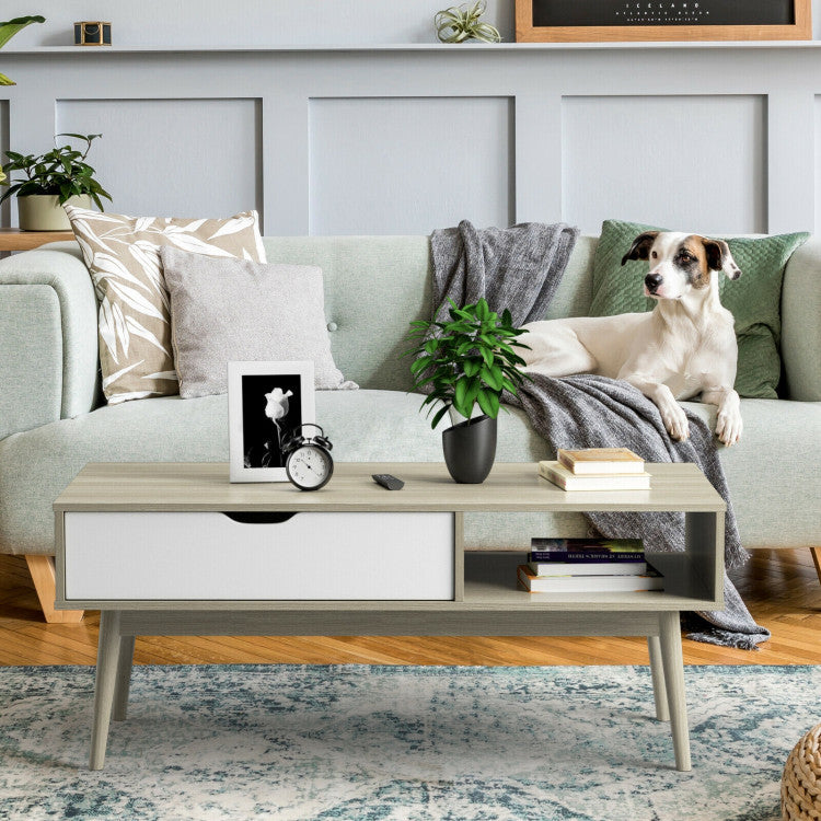 Coffee Cocktail Accent Table with Drawer and Storage Shelf