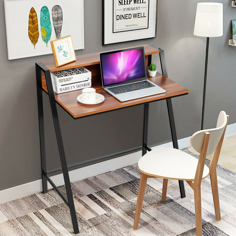 2 Tier Small Computer Desk with Sturdy Frame for Small Place