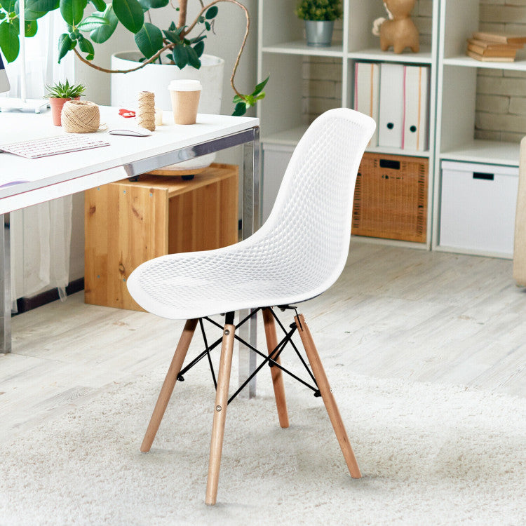 2 Pieces Modern Plastic Hollow Chair Set with Wood Leg