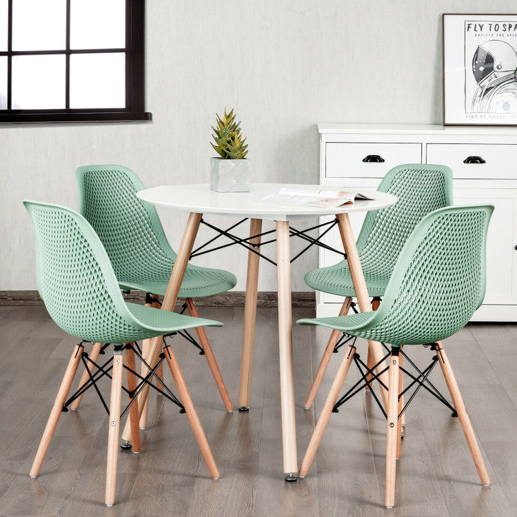 4 Pieces Modern Plastic Hollow Chair Set with Wood Leg