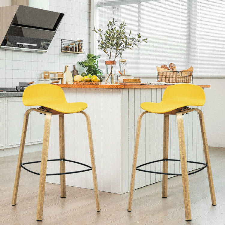 Set of 2 Modern Barstools Pub Chairs with Low Back and Metal Legs