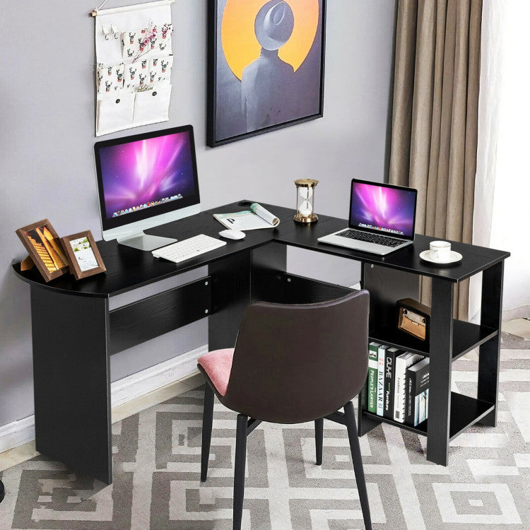 Modern L-Shaped Computer Desk with Shelves