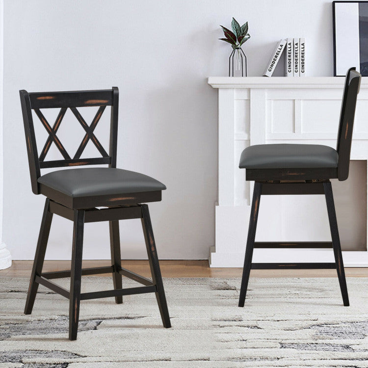 2 Pieces 24 Inch Swivel Counter Height Barstool Set with Rubber Wood Legs