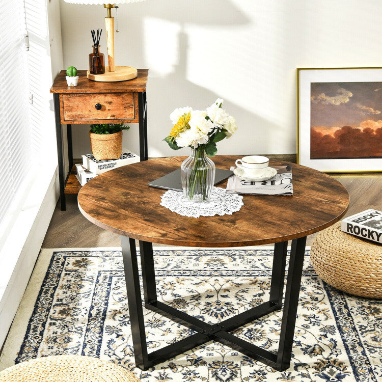 Round Industrial Style Cocktail Side Coffee Table with Metal Frame