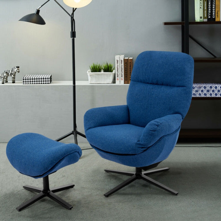 Upholstered Swivel Lounge Chair with Ottoman and Rocking Footstool