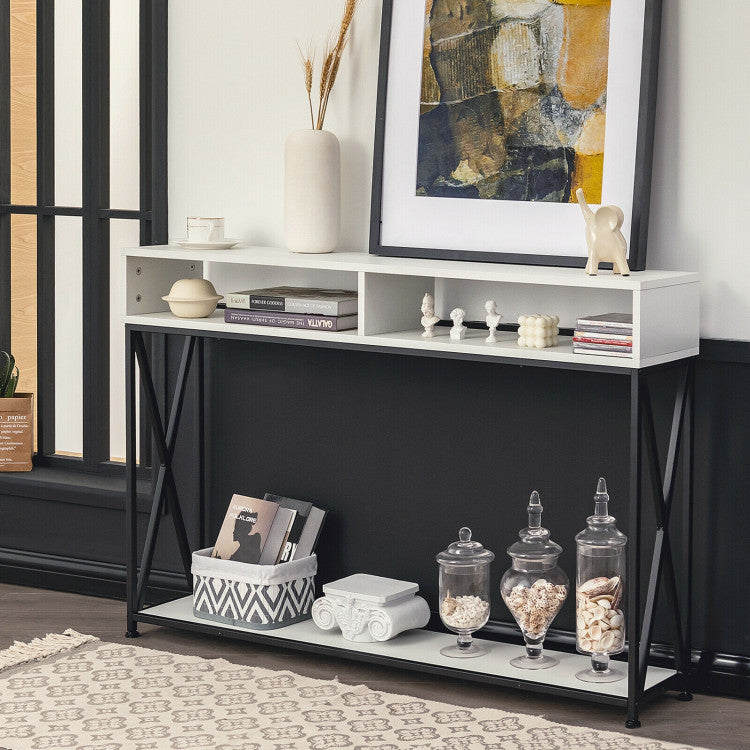 Console Table with Open Shelf and Storage Compartments Steel Frame