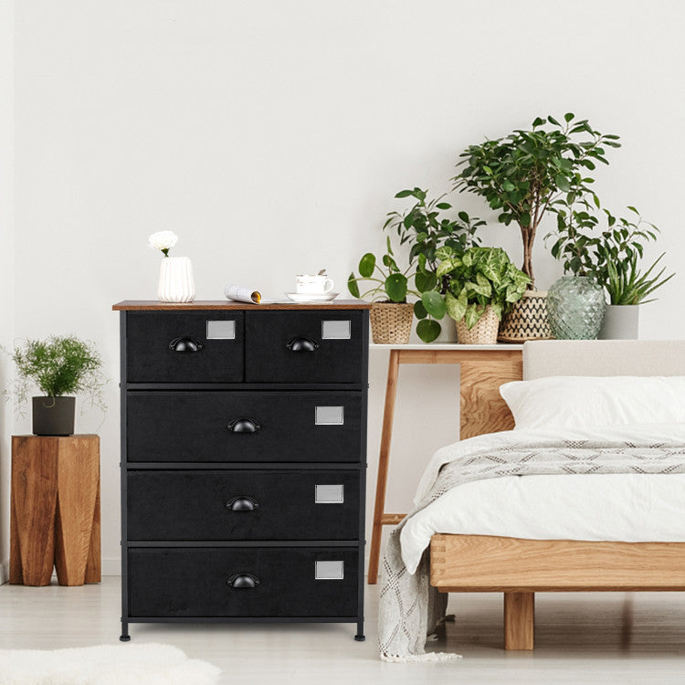 5-Drawer Storage Dresser with Labels and Removable Fabric Bins