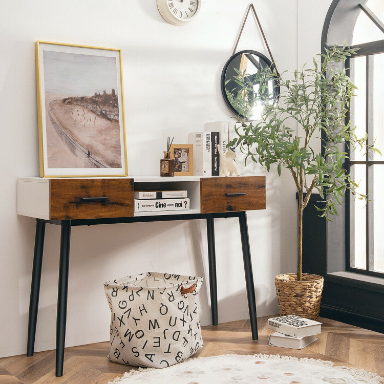 48 Inch Industrial Console Table with 2 Drawers for Entryway Hallway