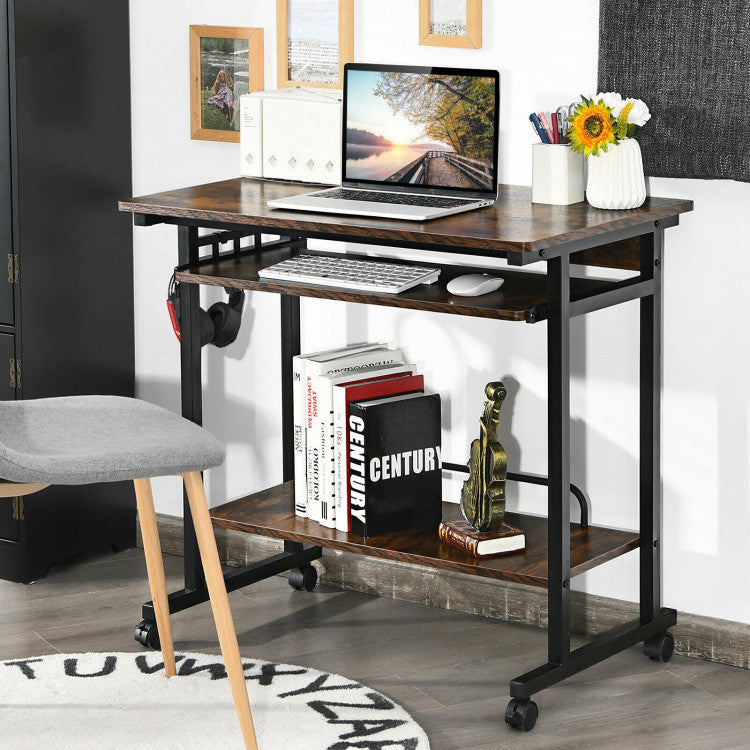 Rolling Computer Desk Cart with Keyboard Tray and CPU Stand