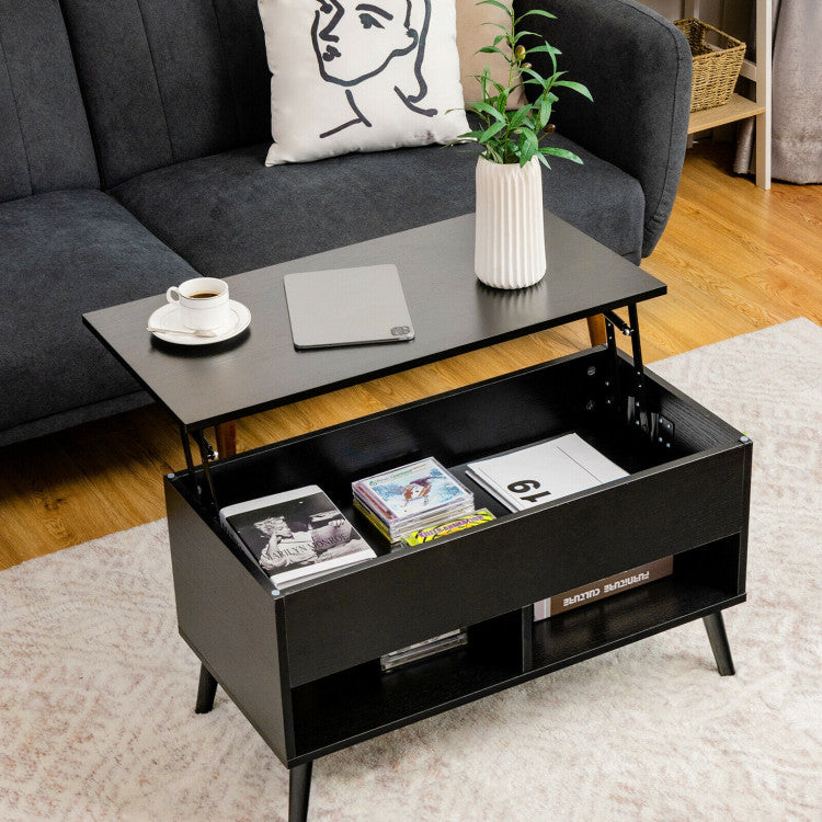 31.5 Inch Lift-Top Coffee Table with Hidden Storage and 2 Open Shelves