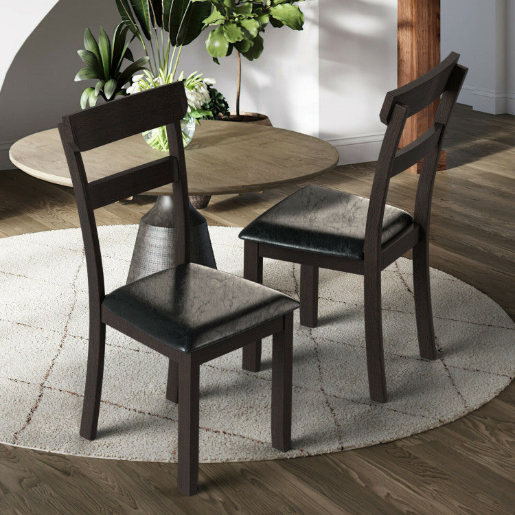 Set of 2 Dining Chairs with Rubber Wood Frame and Upholstered Faux Leather Seat