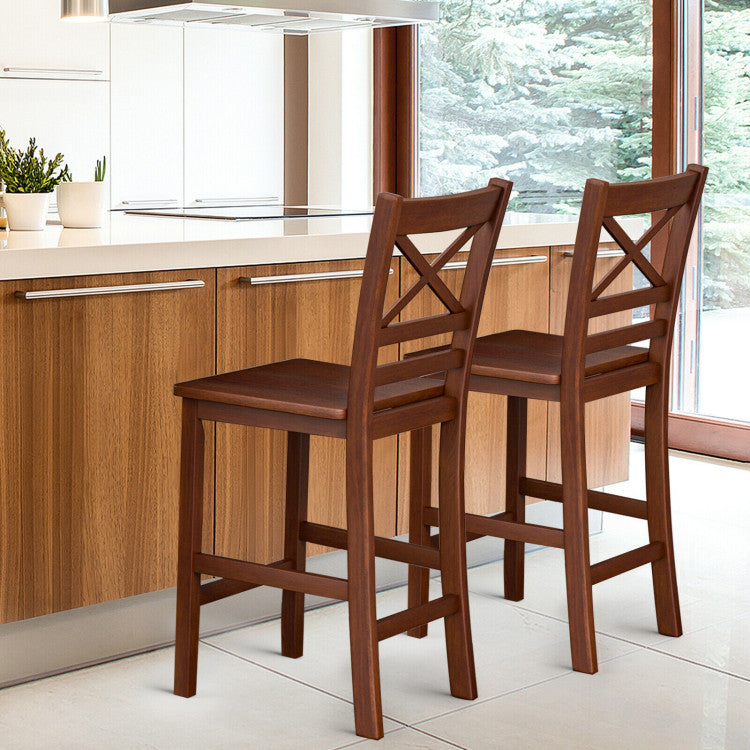 Set of 2 Bar Stools 24 Inch Counter Height Chairs with Rubber Wood Legs