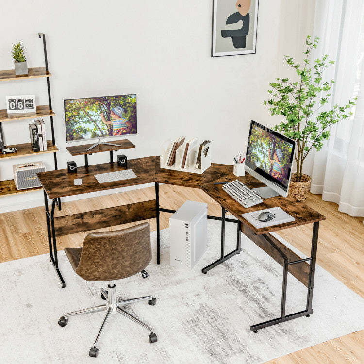 88.5 Inch L Shaped Reversible Computer Desk Table with Monitor Stand