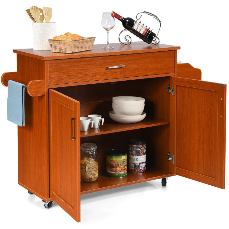 Rolling Kitchen Island Cart with Towel and Spice Rack