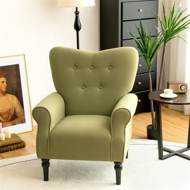 Upholstered Fabric Accent Chair with Tufted Backrest and Rubber Wood Legs