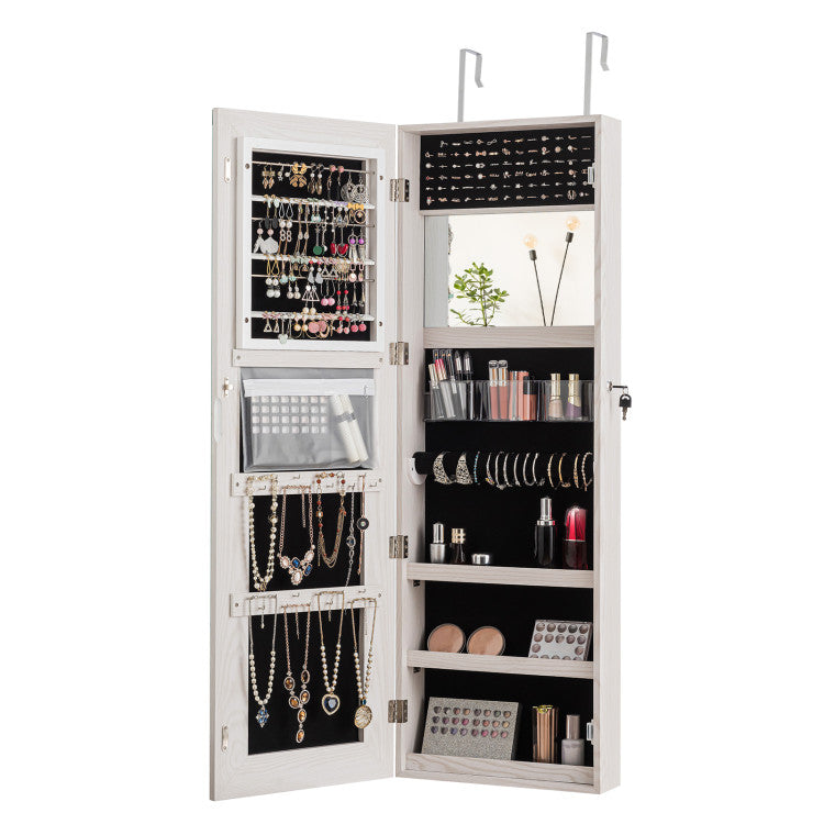 Lockable Storage Jewelry Cabinet with Frameless Mirror