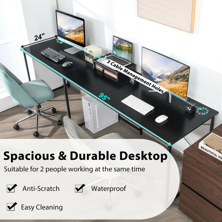 95 Inch 2-Person L-Shaped Long Reversible Computer Desk with Monitor Stand