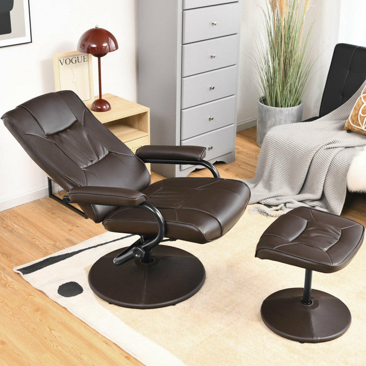 360 Degree Swivel PU Leather Recliner Chair with Ottoman and Adjustable Backrest