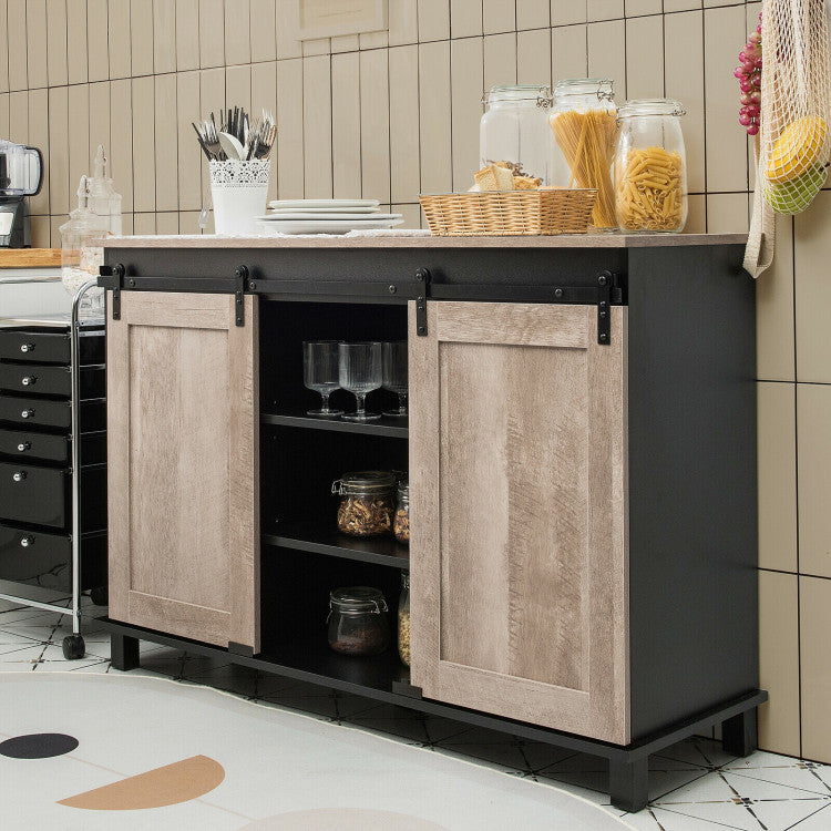 Kitchen Buffet Sideboard with 2 Sliding Barn Doors for Dining Living Room