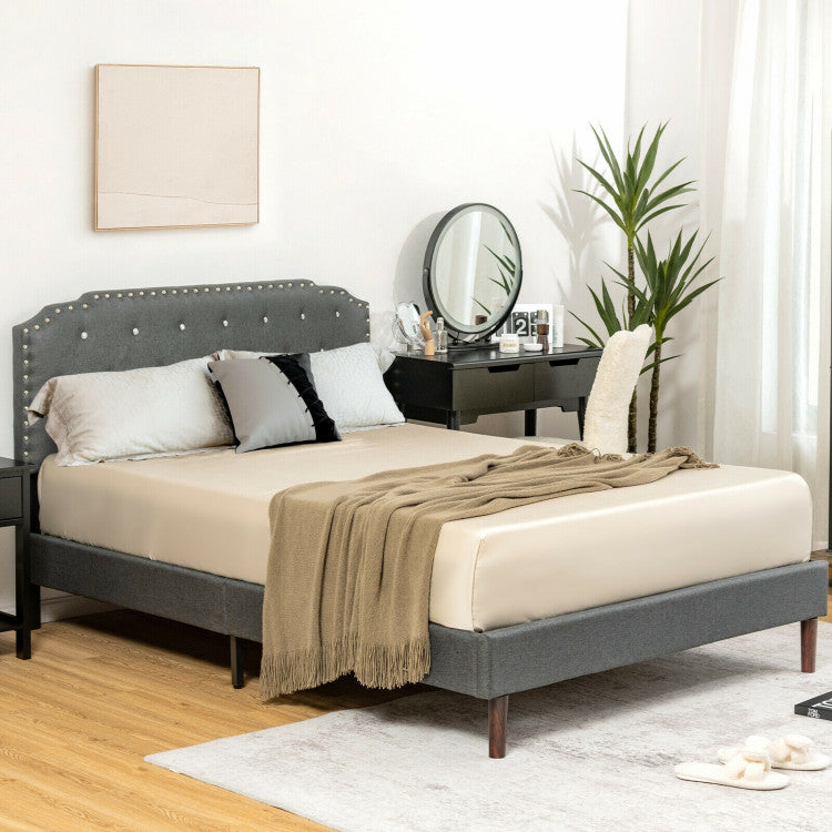 Full/Queen Size Upholstered Bed Frame with Adjustable Diamond Button Headboard