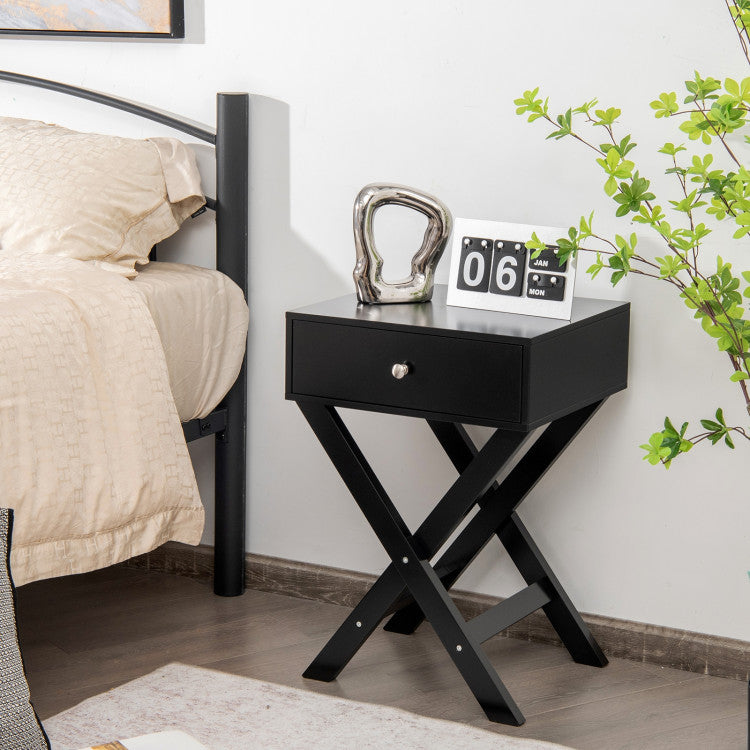 Modern X-Shaped Nightstand with Drawer for Living Room Bedroom