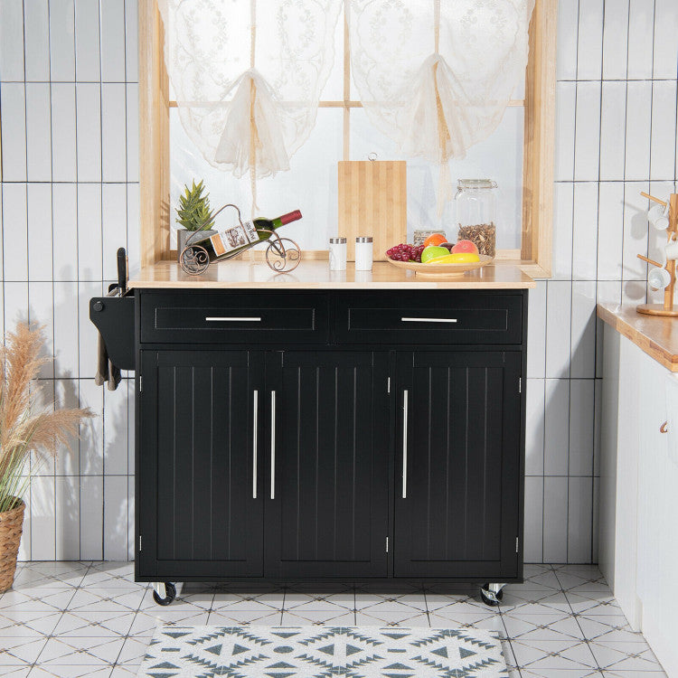 Kitchen Island Cart with Knife Block and Lockable Castors