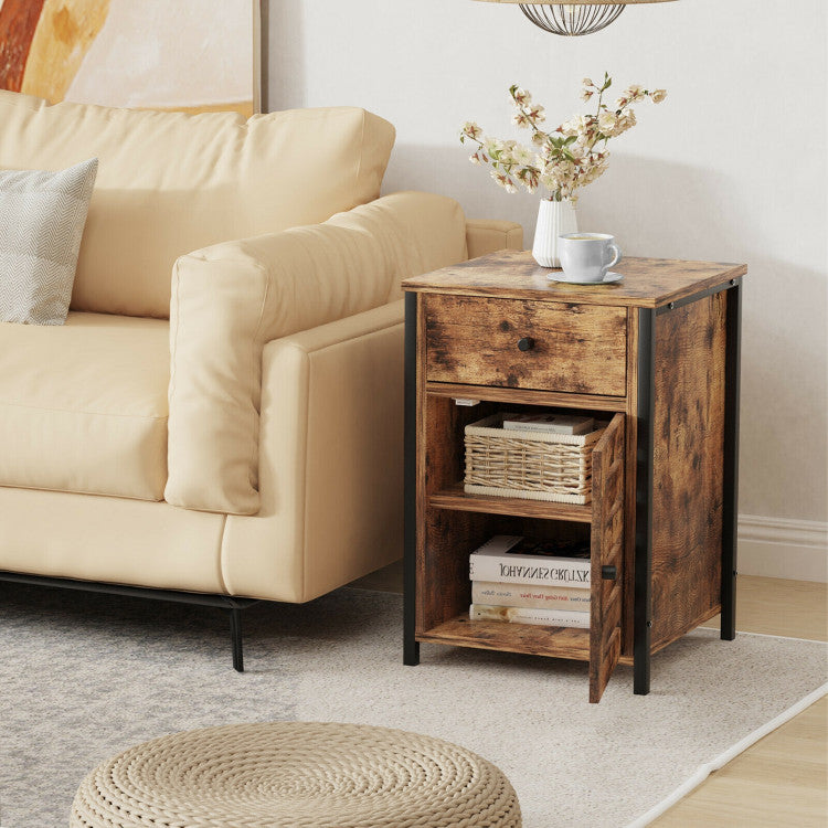 Industrial Nightstand with Drawer and Adjustable Shelf