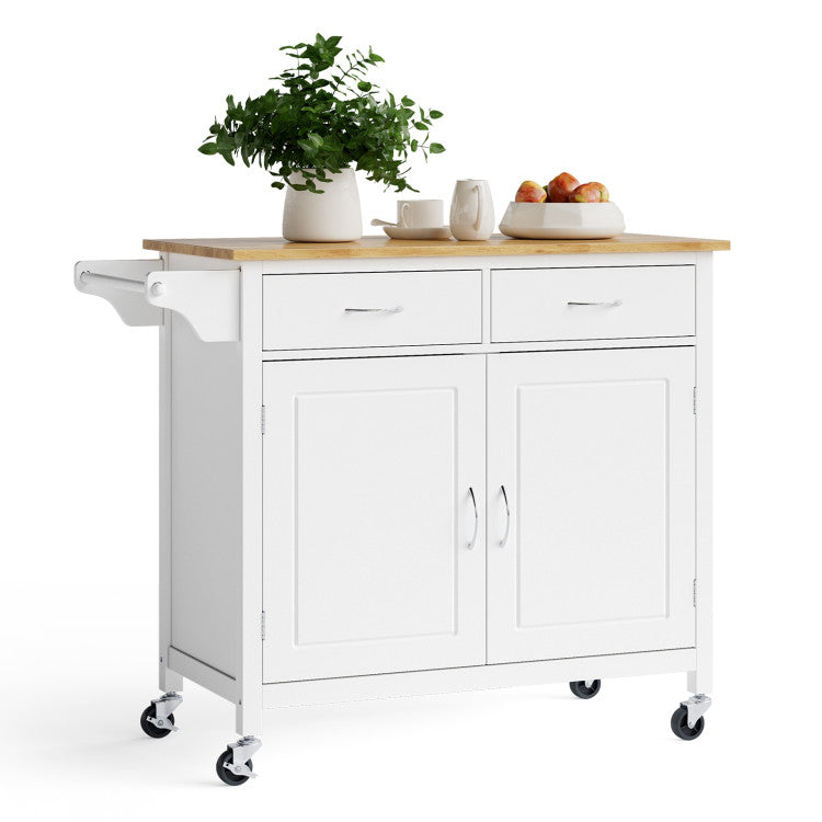 Modern Rolling Kitchen Cart Island with Wood Counter Top