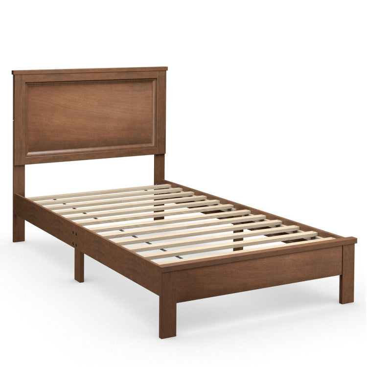 Twin Size Wooden Bed Frame with Headboard