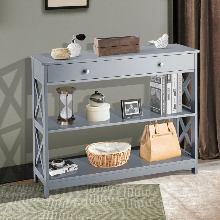 Console Table 3-Tier with Drawer and Storage Shelves