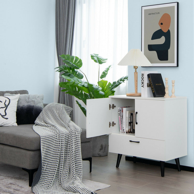 Modern Floor Storage Cabinet with 2 Doors and 1 Pull-Out Drawer