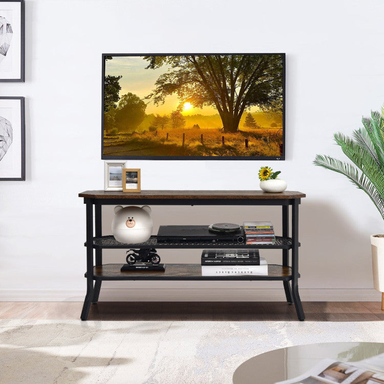 3-Tier Industrial Wooden TV Stand with Storage Shelves for Tvs up to 46 Inch