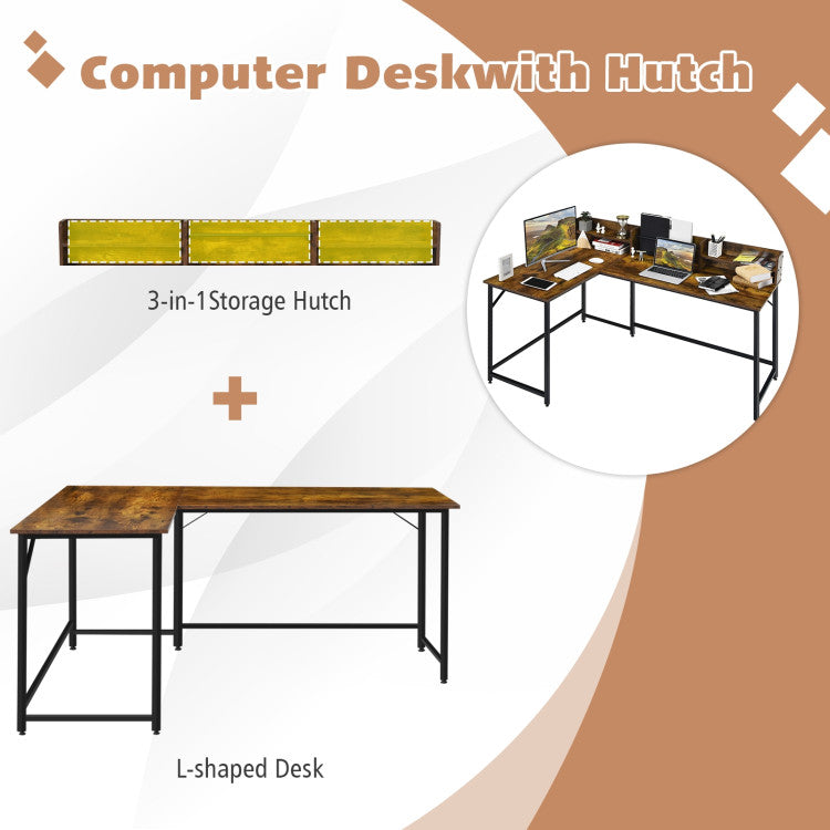 L-Shaped Computer Desk with File Rack and 2 Shelves