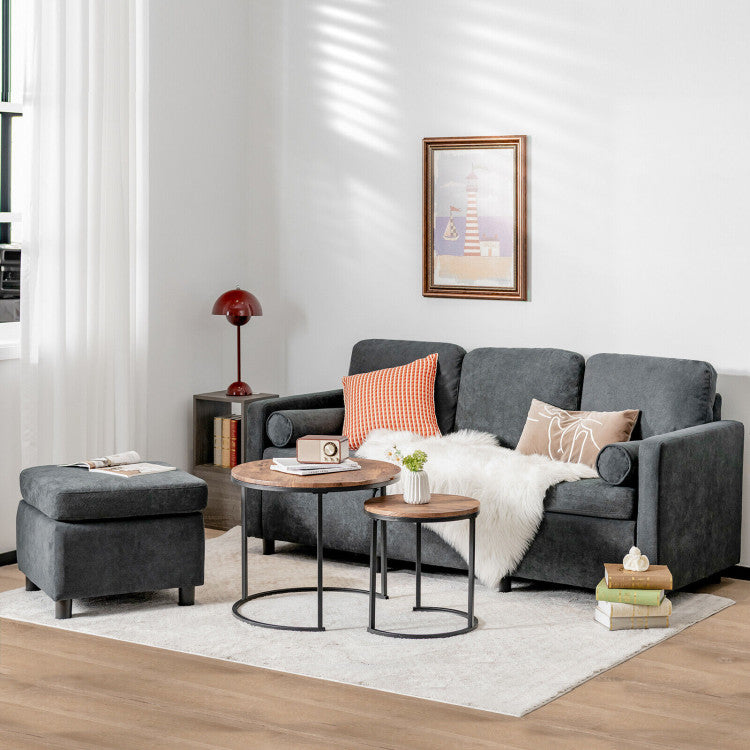 3 Seats L-Shaped Movable Convertible Sectional Sofa with Ottoman