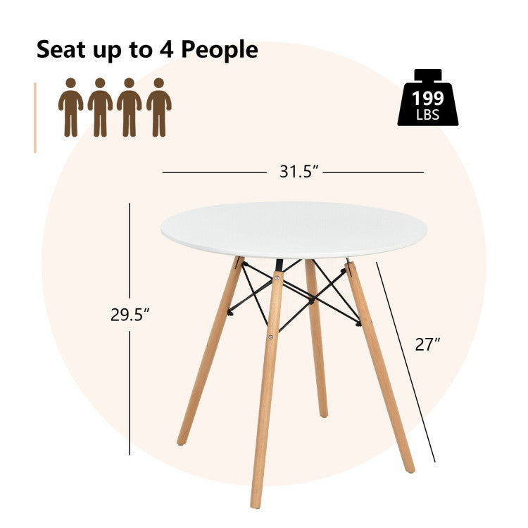 Round Modern Dining Table with Solid Beech Wood Legs