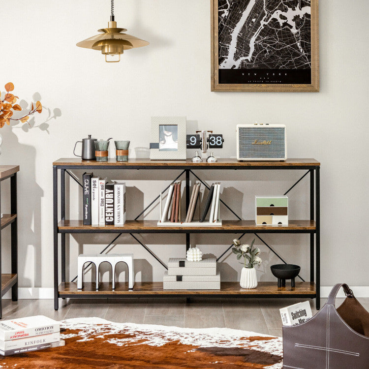 55 Inch 3-Tier Console Table with Storage Shelves