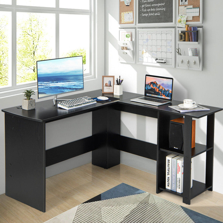 L Shaped Corner Computer Desk with Storage Shelves