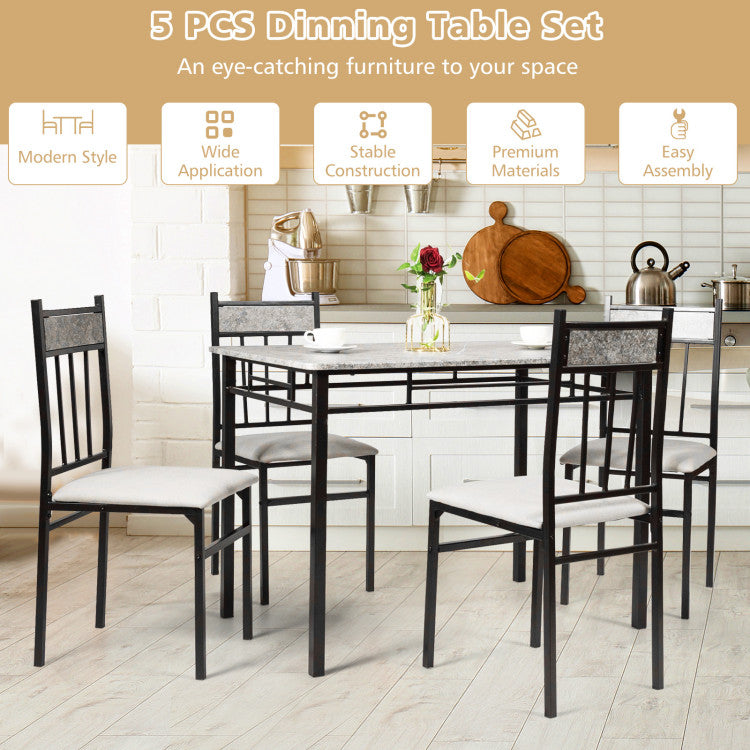 5 Pieces Faux Marble Dining Set Table