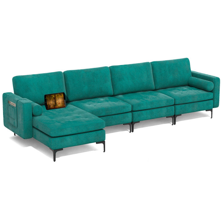 Modular L-Shaped Sectional Sofa with Reversible Chaise and 2 USB Ports