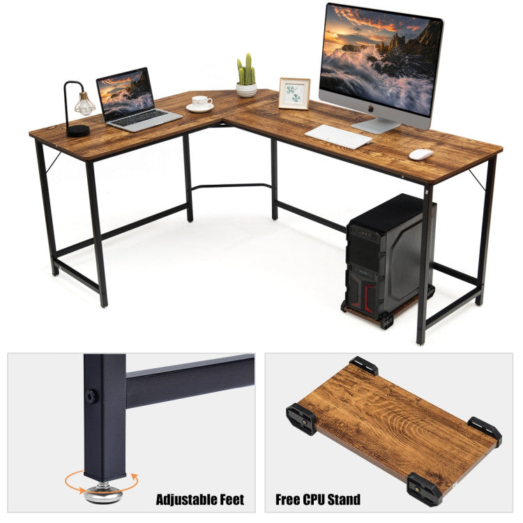 L-Shaped Corner Computer Desk with CPU Stand and Spacious Surface